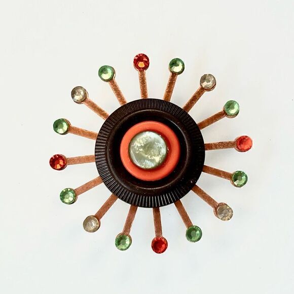 Upcycled Atomic Starburst Refrigerator Magnet Buttons Rhinestones - Picture 2 of 4
